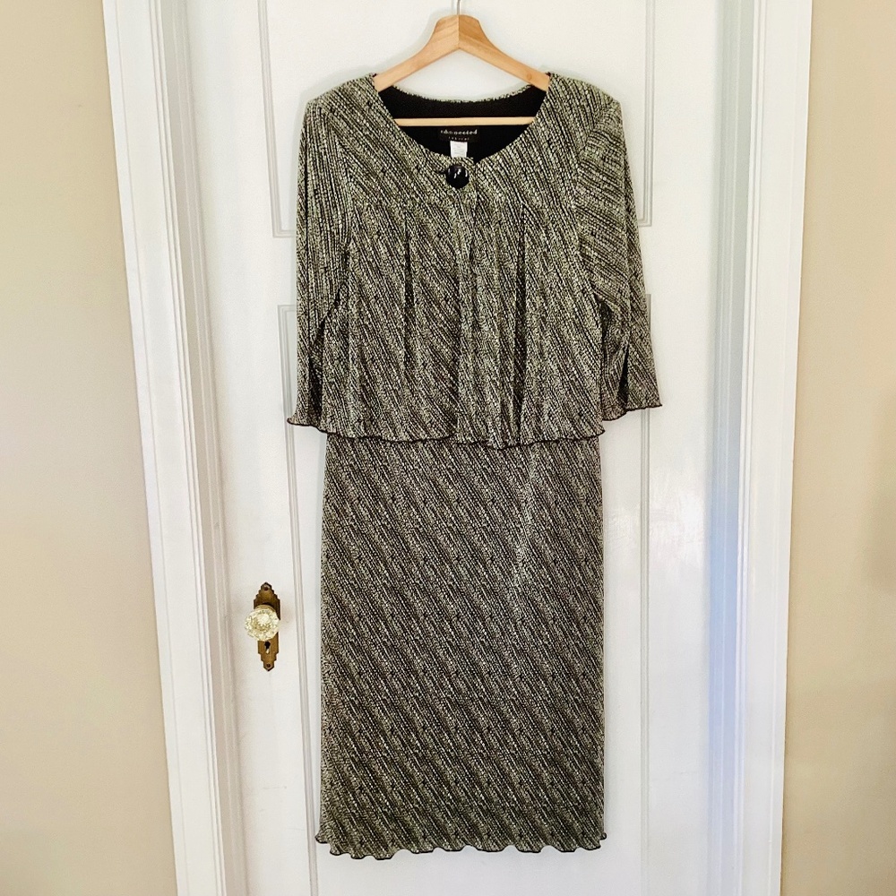 Vtg CONNECTED APPAREL Micro Pleat Built-in Jacket Dress Midi Size 10 Elegant